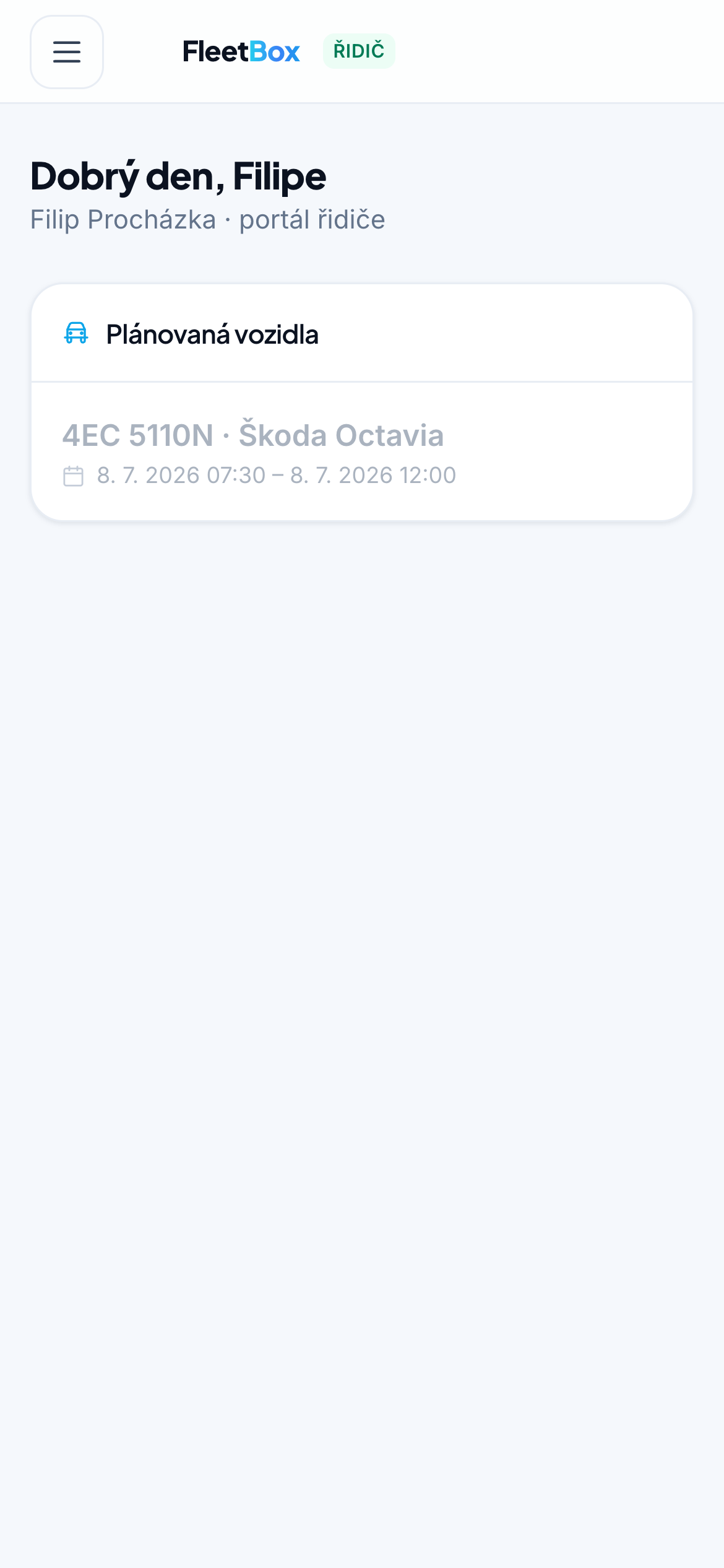Portál řidiče v mobilu